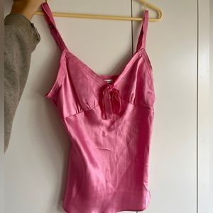 pink silk v neck cami top with bow